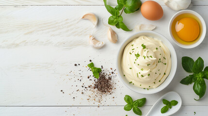 Wall Mural - a bowl of mayonnaise with eggs and parsley