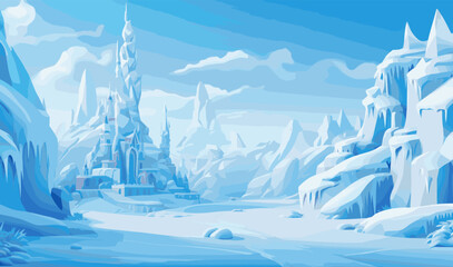 Wall Mural - snowy landscape with ice castle vector simple 3d isolated illustration