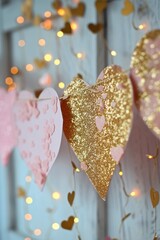 Poster - String of Paper Hearts Hanging From a String.  