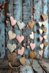 Poster - Group of Hearts Hanging From a String.  