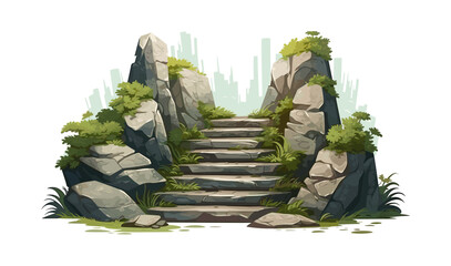 Canvas Print - stairs made of rocks in natural landskape vegetation isolated vector style illustration