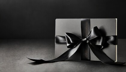 Wall Mural - black gift card with black ribbon bow black friday concept copy space template