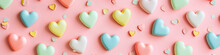 Pattern With Pink , Blue And Yellow Hearts