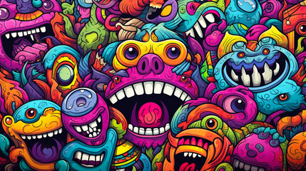 Wall Mural - Cartoon Monster Illustration.Cute and Funny Cartoon Alien