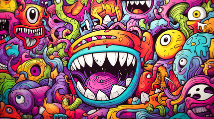 Wall Mural - Cartoon Monster Illustration.Cute and Funny Cartoon Alien