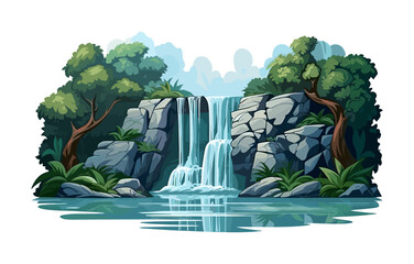 Wall Mural - Waterfall in a jungle vector simple 3d smooth cut isolated illustration
