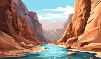 Sticker - A canyon with a river vector simple 3d smooth cut isolated illustration