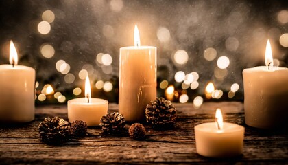 Poster - candles light christmas candles burning at night abstract candles background golden light of candle flame