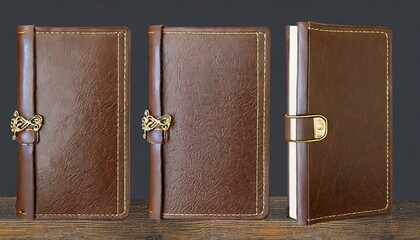 Sticker - brown leather cover of elegant journal captured from three sides