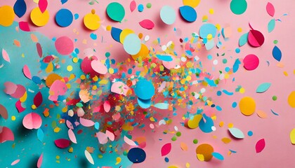 Canvas Print - colorful paper confetti exploding on pastel pink background