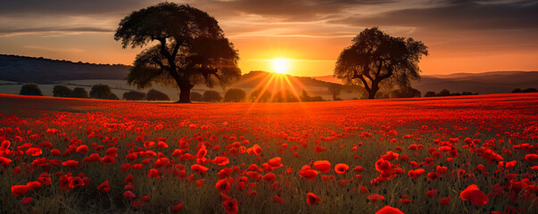 Wall Mural - poppy fields. sunset blooms