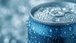 Condensation trickles down a frosty can, tempting with its effervescent allure