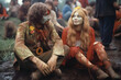© MrJeans - Hippie couple sitting in the mud at a festival, 1960s, hippie
