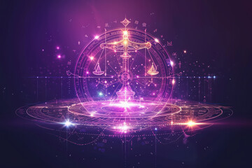 libra zodiac sign against horoscope wheel. astrology calendar. esoteric horoscope and fortune tellin