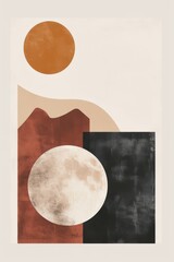Poster - A captivating work of art capturing the serenity and mystique of a mountain bathed in the soft glow of a crescent moon