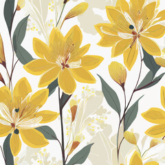 yellow botanical flower pattern.