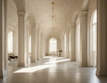 white floor white ceiling on a white background strict classicism everything is white a lot of light.
