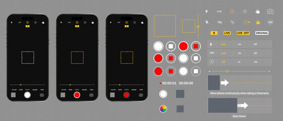 Vertical view of phone camera interface, video camera interface icons. Application for mobile application. Photo and video recording. Vector illustration of graphic design. vector graphics eps 10