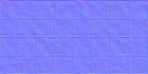 Poster - Seamless square concrete floor tiles normal map background texture. Rough scratched cement repeat pattern. Realistic 8k game or architecture design height or bump mapping material shader 3D rendering.
