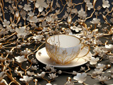 Fototapeta Perspektywa 3d - A coffee or tea cup with a beautiful blossom floral pattern around it.