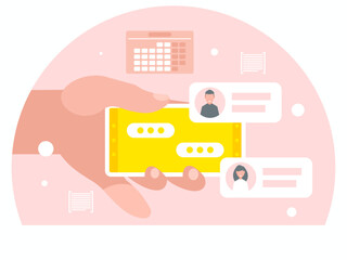 Poster - Smartphone in hand. Chat on a smartphone screen. Vector graphics