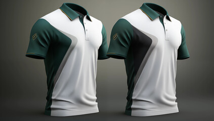 Wall Mural - A mockup of a white and green polo shirt, showcasing its design and fit.