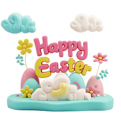 Easter festival elements png in 3d render illustration on transparent background