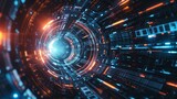 Fototapeta Przestrzenne - Futuristic Cyber Technology Tunnel