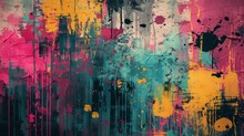 Colorful Chaos: Abstract Splatter Art On White Brick Wall