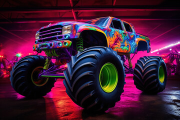 Wall Mural - Neon-Lit Monster Truck at Show