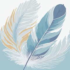  feathers in light blue white background oil painting.