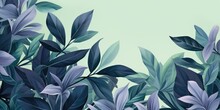 Green Leaves And Stems On A Lilac Background