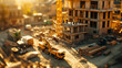Construction Site With Construction Trucks and Building Under Construction
