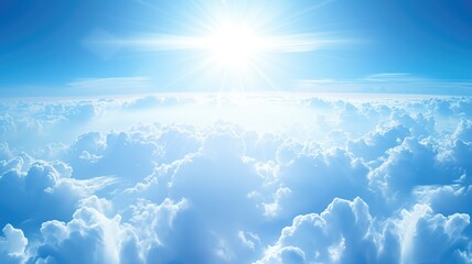 Expansive view of a bright blue sky over fluffy white clouds
