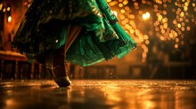 A Mesmerizing Display Of Fluidity And Passion, As A Woman's Legs Gracefully Move To The Beat Of A Belly Dance Under The Starry Night Sky