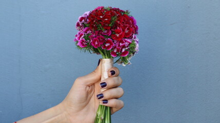 Clavel del poeta, ramo de novia, de claveles rosa y rojo