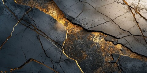 Poster - Abstract background, screensaver or banner in the form of golden lines on gray concrete. AI generative.