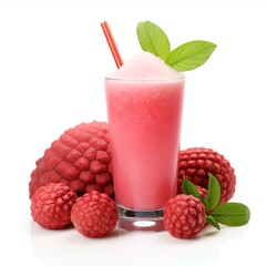 a tembikai lychee or watermelon juice with lychee, studio light , isolated on white background