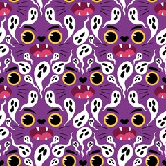  Cartoon Halloween animals seamless cats pattern for wrapping paper and fabrics and kids and party accessories