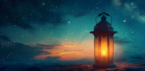 Wall Mural - An illuminated lantern Ramadan Islamic banner for festival and celebration.