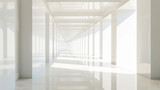 Fototapeta Przestrzenne - White corridor with doors on it, modern interior.