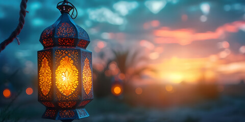 Sticker - An elegant Islamic lantern and Eid Mubarak banner for the celebration of Eid al Adha.