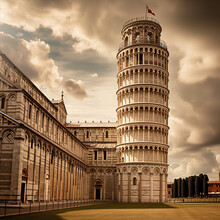 Iconic Leaning Tower Of Pisa Under A Dramatic Sky