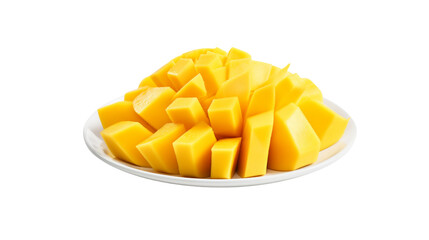 Wall Mural - Ripe mango cut into pieces, ready to eat, placed on a plate.