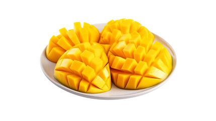 Wall Mural - Ripe mango cut into pieces, ready to eat, placed on a plate.