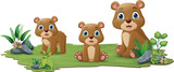 Fototapeta Pokój dzieciecy - Cute family bear cartoon in the grass