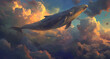a whale flies through the clouds in the night sky