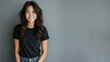 © pariketan - Asian young woman wear black t-shirt smile isolated on grey background