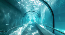 An Underwater Walkway In A Glass Tunnel