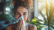 Woman wiping her nose with tissue. Seasonal allergies.
